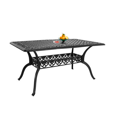 60" Rectangular Patio Dining Table Cast Aluminum Patio Bistro Table for Garden,Black by Bloomsbury Market