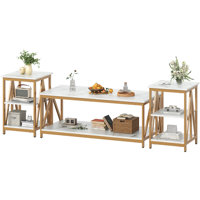 Mercer41 Living Room Coffee Table Set of 3, Industrial Triangular-Design Coffee Table and 2 End Side Tables, 3 Piece Living Room Table Set with Large by Mercer41