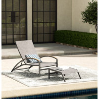 Outdoor Powder Coated Aluminum Chaise Lounge Chair With Ottoman And Phifertex Sling Fabric by Peak Home Furnishings