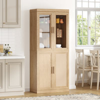72" Rattan Wood Kitchen Pantry Cabinet Portable Pantry with Shelves by Bay Isle Home