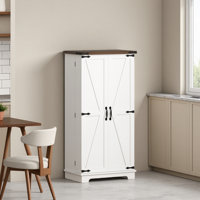 47" Kitchen Pantry Cabinet With Sensing LED Light, Farmhouse Storage Cabinet With Doors, 2 Adjustable Shelves And 12 Door Shelves, Freestanding Cupboa by Gracie Oaks