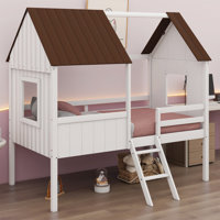 Low Loft Wood House Bed With Two Side Windows by Harper Orchard