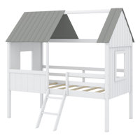 Low Loft Wood House Bed With Two Side Windows by Harper Orchard