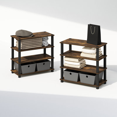 Ebern Designs Lynde 4-Tier Multipurpose Standing Shelves, Black, Set of 2
