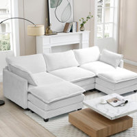 Modular Sectional Corduroy Sofa with Deep Seat,U-Shaped 3-seat Oversized Sofa with Double Movable Ottomans by Ebern Designs