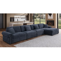 Errett Modern Fabric L-shape Sofa Sectional With Movable Ottoman by Lark Manor