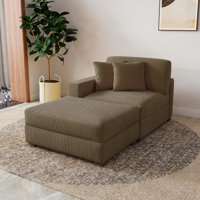 Upholstered Corduroy Modular Chaise Lounge with Armrests & Throw Pillows