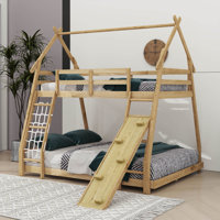 Twin-Over-Queen House-Style Bunk Bed With Climbing Nets And A Climbing Ramp by Harper Orchard