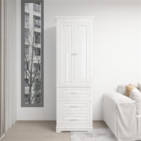 White Tall Storage Cabinet, Ideal For Bathroom,Office With Three Spacious Drawers by Lark Manor