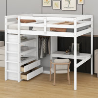 Loft Bed With Built-In Wardrobe, Desk, Storage Shelves And Drawers by Harriet Bee