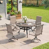 Aluminum Patio Dining Set with 4-person Round Dining Table and 4 Swivel PVC-coated polyester Padded Dining Chairs by Red Barrel Studio