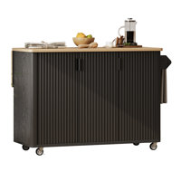 Fluted Kitchen Island, Accent Kitchen Island On Wheels With Drop Leaf And Internal Storage Rack, Rolling Kitchen Cart With Towel Rack For Kitchen, Din by Latitude Run