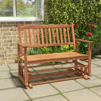 Patio Glider Loveseat Chair Swing Rocking Bench With Slatted Seat & Curved Backrest by Lark Manor