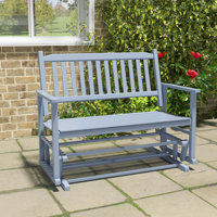 Patio Glider Loveseat Chair Swing Rocking Bench With Slatted Seat & Curved Backrest by Lark Manor