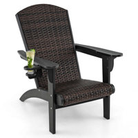 Patio Adirondack Chair With Rattan Padded Seat Wide Armrests & Hidden Cupholder by Red Barrel Studio