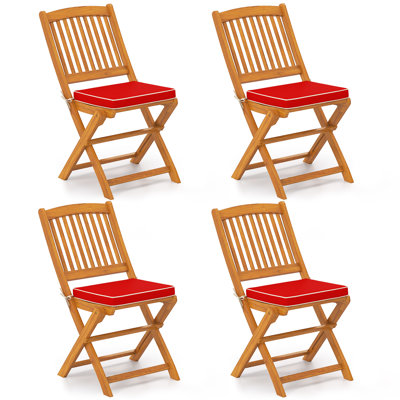 Outdoor Folding Chairs Set Of 4 Acacia Wood High-back Chair With Seat Cushions by Lark Manor