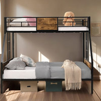 Twin Over FULL Metal Bunk Bed With 2 - Side Ladder And Full-Length Guardrail, No Box Spring Needed, Large Under Bed Storage, Easy Assemble , Black & B by Mason & Marbles