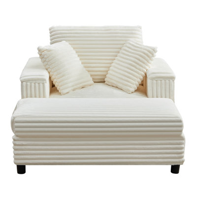 Ebern Designs Oversized Chaise Lounge Chair Indoor With Ottoman, 43" W Corduroy Upholstered Fluffy Sofa Couch With Deep Seat, Comfy Leisure Sleeper So by Ebern Designs