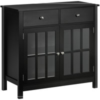Sideboard Buffet Cabinet, Accent Kitchen Cabinet with Glass Doors, Adjustable Shelf and 2 Drawers for Kitchen, Black by Winston Porter