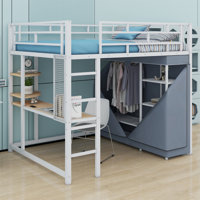 Loft Metal Bed With Desk,Shelves,Power Outlet,LED Light And Wardrobe by Mason & Marbles