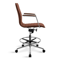 Set of 2 Modern Drafting Chair | Upholstered PU Leather Ribbed Mid Back with Tall Adjustable Base & Leg Rest | Computer Armchair for Home, Executive, by Hokku Designs