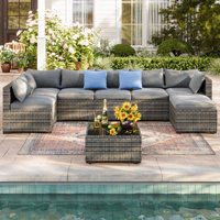 7 - Person Wicker / Rattan Outdoor Sectional Seating Group Storage Table by Latitude Run