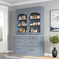 Modern High Kitchen Pantry With Faux Marble Top, 5 Drawers And An Adjustable Shelf, Set Of 2 by Everly Quinn