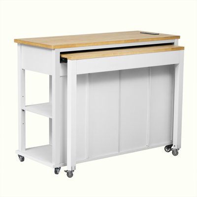 47 inch Kitchen Island with Extendable Dining Table, Rubber Wood Veneer Kitchen Table with Internal Storage Rack, Power Outlet, Kitchen island with St by Gracie Oaks