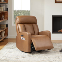 Genuine Leather Triple Motor Glider Swivel Rocker Power Recliner With Power Headrest And Power Lumbar Support by Latitude Run