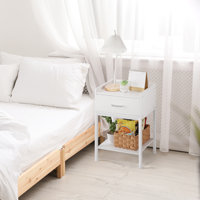 White Nightstand With Charging Station And USB Ports Small Bedside Table With Storage Drawer 3 Tier Bed Side Table Night Stand by Ebern Designs