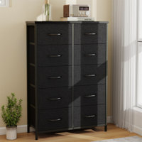 Dresser With 10 Fabric Drawers, Tall Dresser For Bedroom, Large Dresser Fabric Chest For Living Room by Ebern Designs