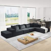Modern Upholstered Sectional Sofa Couch Set,Modular 132" L Shaped Sectional Living Room Sofa Set With 6 Pillows,Free Combination Sofa Couch for Living by Ivy Bronx