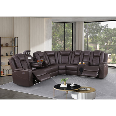 3 - Piece Vegan Leather Power Reclining Sectional Sofa With Bluetooth Speaker, Led Lights And Wireless Charging Station by Ivy Bronx