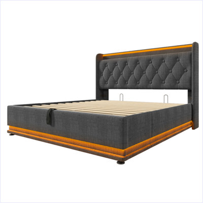 Upholstered Bed, 360 Surround LED Function, Buttons/Apps/Remote Control, Hydraulic Storage Bed With USB Type-C Charging by Brayden Studio