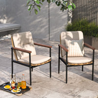 Huskins 2-Piece Aluminum Wicker Patio Dining Chairs With Light Gray Cushions by Latitude Run