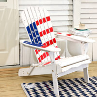 White with USA Flag Patriotic Outdoor Wood Adirondack Chair by Beachcrest Home