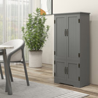 Kitchen Pantry Cabinet, Compact Farmhouse Storage Cabinet, Accent Cabinet With 2 Adjustable Shelves and 4 Beadboard Doors by Red Barrel Studio