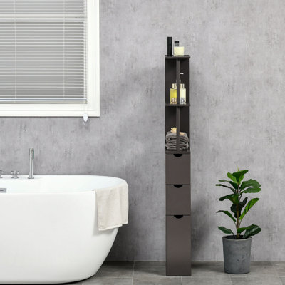 Bathroom Storage Cabinet, Freestanding Linen Tower With 2-Tier Shelf And Drawers, Narrow Side Floor Organizer by Ebern Designs