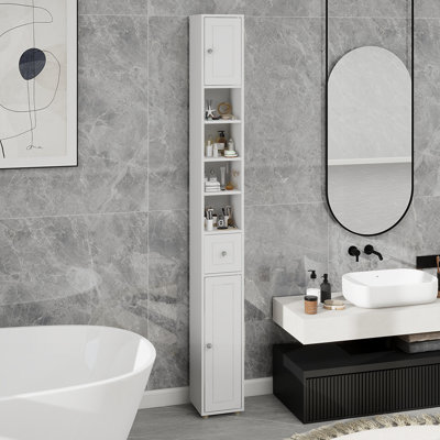 Tall Slim Bathroom Storage Cabinet, Freestanding Bathroom Cabinet With 1 Drawer, 2 Doors And 4 Adjustable Shelves by George Oliver