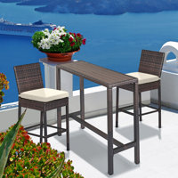 Outdoor Bar Set For Patio 3Pcs Bar Table And Wicker Chairs Set For Outside Balcony by Latitude Run