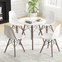 Dining Table Set Modern 5 Pcs For 4 Round Dining Room Table Set With Solid Wood Leg by George Oliver