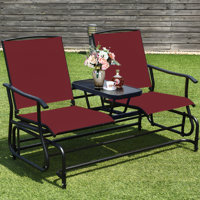 2 Person Outdoor Patio Double Glider Chair Loveseat Rocking Wine by Lark Manor