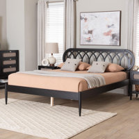 Kedzie Baxton Studio Florica Art Deco Black Wood Queen Platform Bed by George Oliver