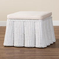 Brazley Bali & Pari Palm Bohemian White Scallop Rattan Ottoman