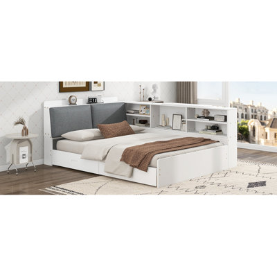 Wood Platform Bed With Storage Headboard, Shelves And 2 Drawers by Lark Manor