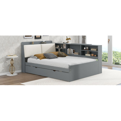 Wood Platform Bed With Trundle, Shelves And Storage Headboard by Lark Manor