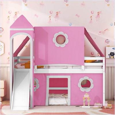 Loft Bed With Slide Pink Tent And Tower by Harper Orchard