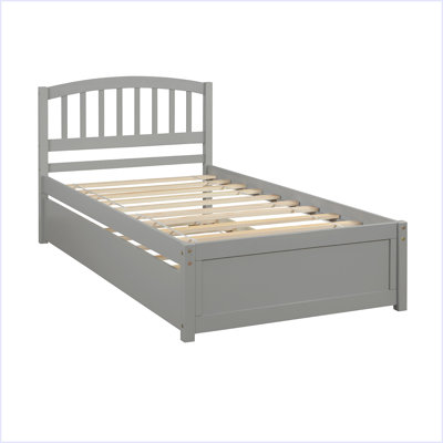 Twin Size Platform Bed Wood Bed Frame With Trundle by Harriet Bee