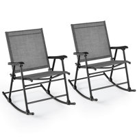 2 Pcs Patio Folding Rocking Chair Heavy-duty Metal Frame Rockers Outdoor by Lark Manor
