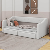 Twin XL To King Size Upholstered Daybed With Two Drawers